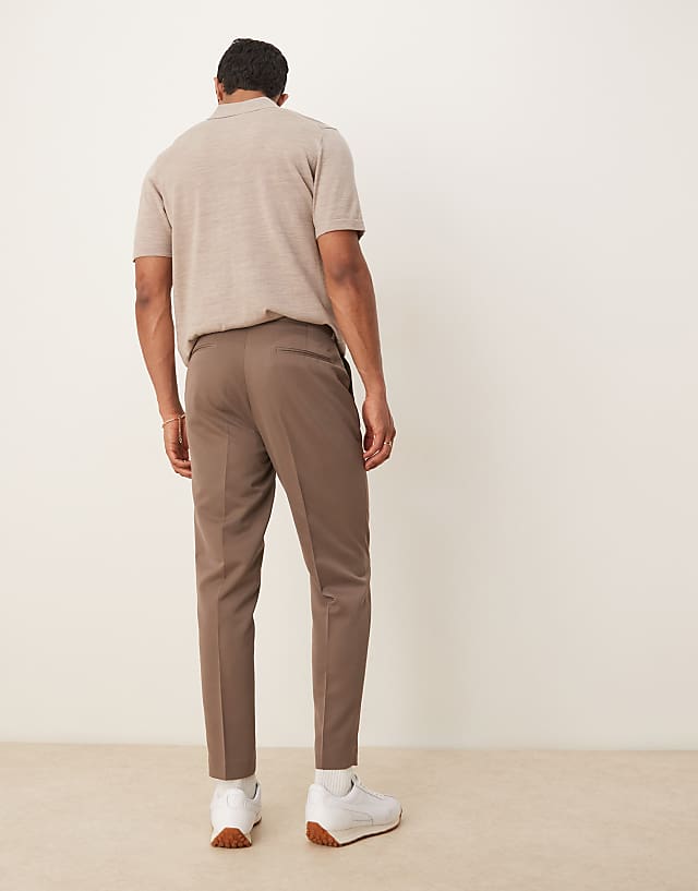 Asos ASOS DESIGN Smart Tapered Fit Trousers In Brown