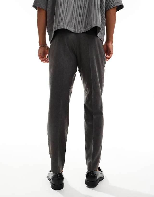 Asos ASOS DESIGN Smart Tapered Fit Trousers In Brown Herringbone