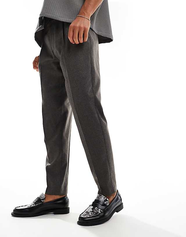 Asos ASOS DESIGN Smart Tapered Fit Trousers In Brown Herringbone