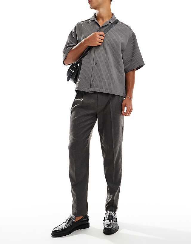 asos ASOS DESIGN smart tapered fit trousers in brown herringbone