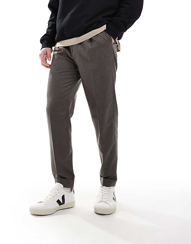 Asos ASOS DESIGN Smart Tapered Fit Trousers In Brown Microtexture