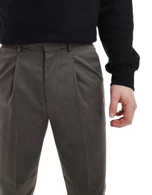 Asos ASOS DESIGN Smart Tapered Fit Trousers In Brown Microtexture