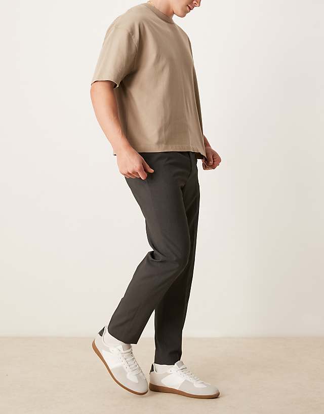 Asos ASOS DESIGN Smart Tapered Fit Trousers In Brown Microtexture