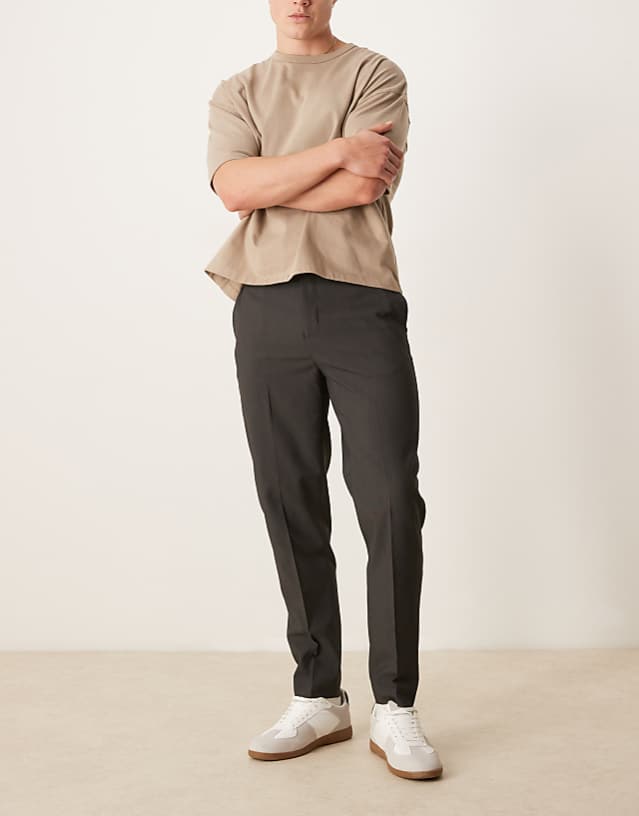 asos ASOS DESIGN smart tapered fit trousers in brown microtexture