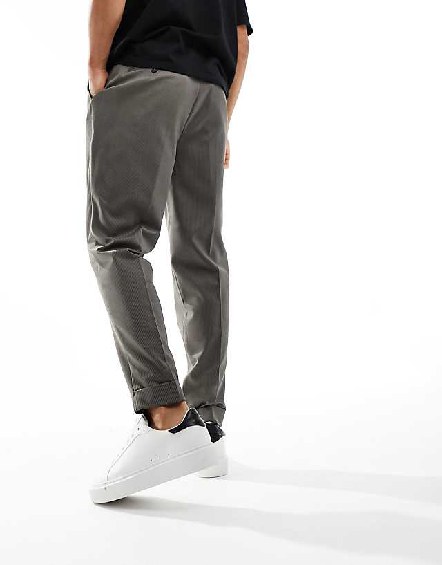 Asos ASOS DESIGN Smart Tapered Fit Trousers In Brown Microtexture