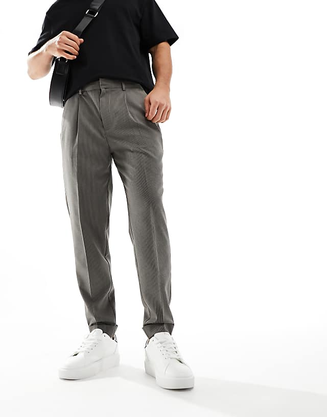 asos ASOS DESIGN smart tapered fit trousers in brown microtexture