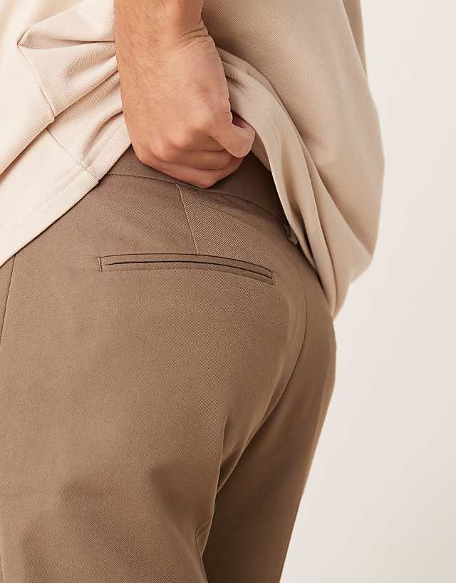 Asos ASOS DESIGN Smart Tapered Fit Trousers In Brown