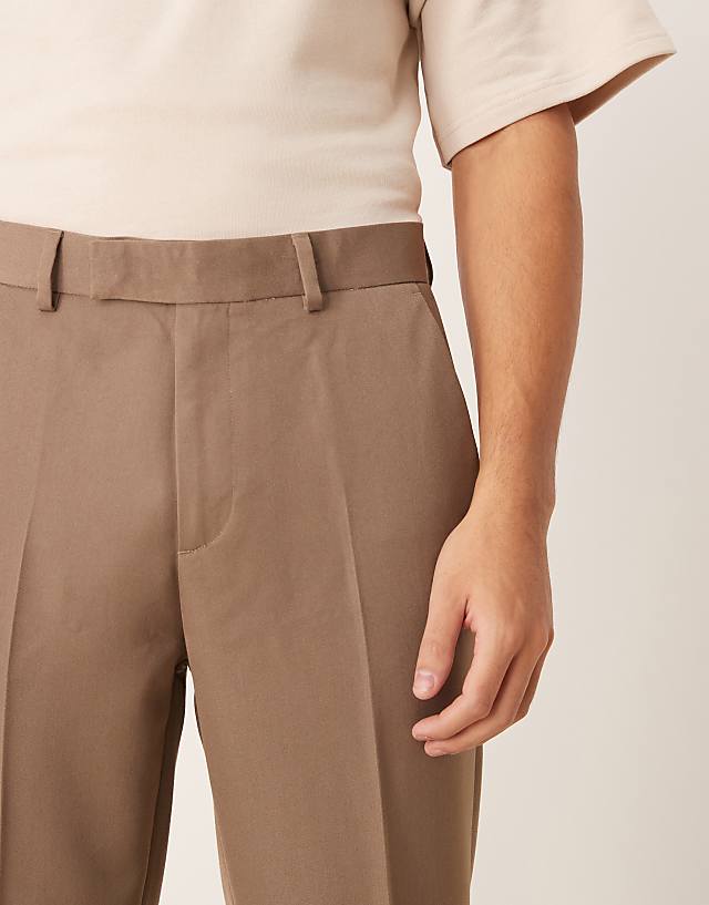 Asos ASOS DESIGN Smart Tapered Fit Trousers In Brown