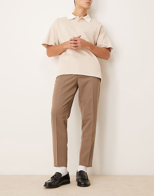 asos ASOS DESIGN smart tapered fit trousers in brown