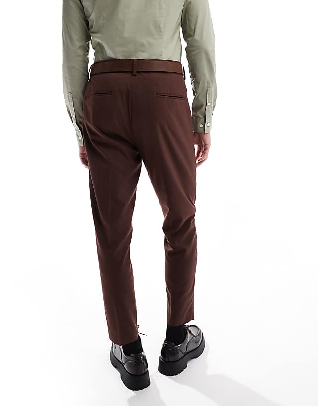 Asos ASOS DESIGN Smart Tapered Fit Trousers In Brown