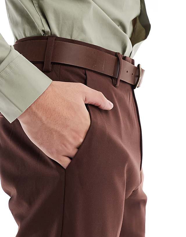 Asos ASOS DESIGN Smart Tapered Fit Trousers In Brown