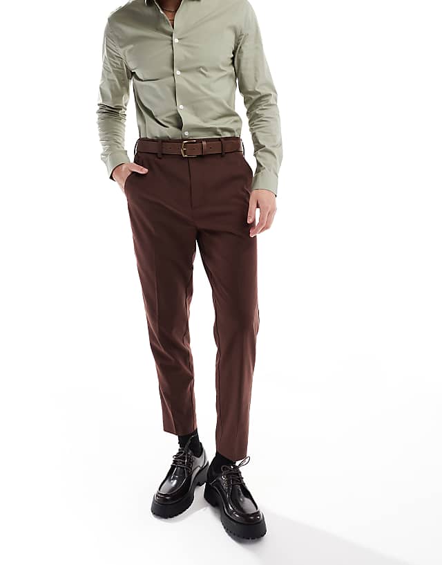 Asos ASOS DESIGN Smart Tapered Fit Trousers In Brown