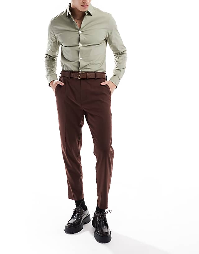 asos ASOS DESIGN smart tapered fit trousers in brown