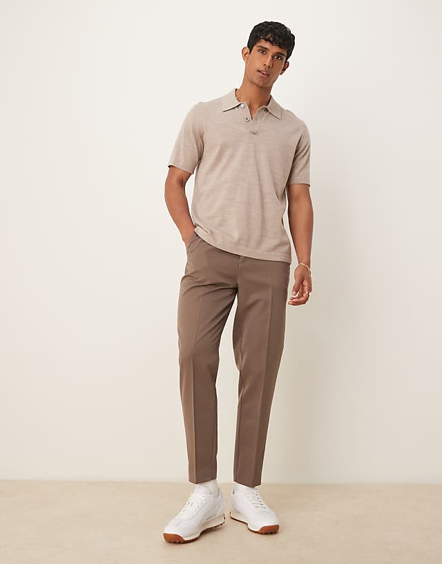 asos ASOS DESIGN smart tapered fit trousers in brown