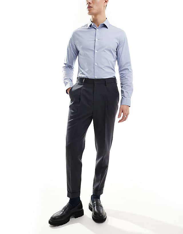 Asos ASOS DESIGN Smart Tapered Fit Trousers In Charcoal Microtexture