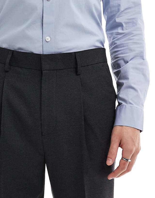 Asos ASOS DESIGN Smart Tapered Fit Trousers In Charcoal Microtexture