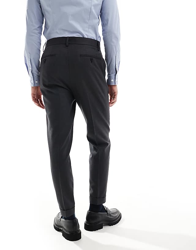 Asos ASOS DESIGN Smart Tapered Fit Trousers In Charcoal Microtexture