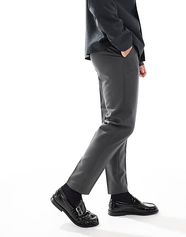 Asos ASOS DESIGN Smart Tapered Fit Trousers In Charcoal