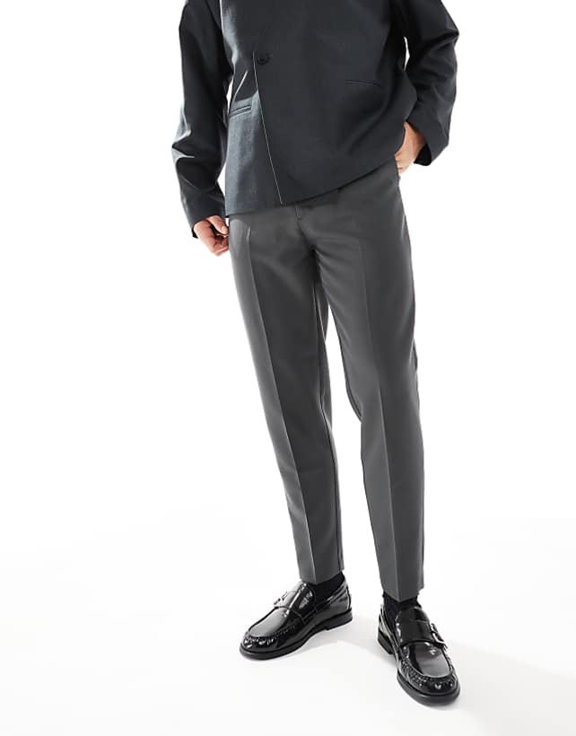 asos ASOS DESIGN smart tapered fit trousers in charcoal