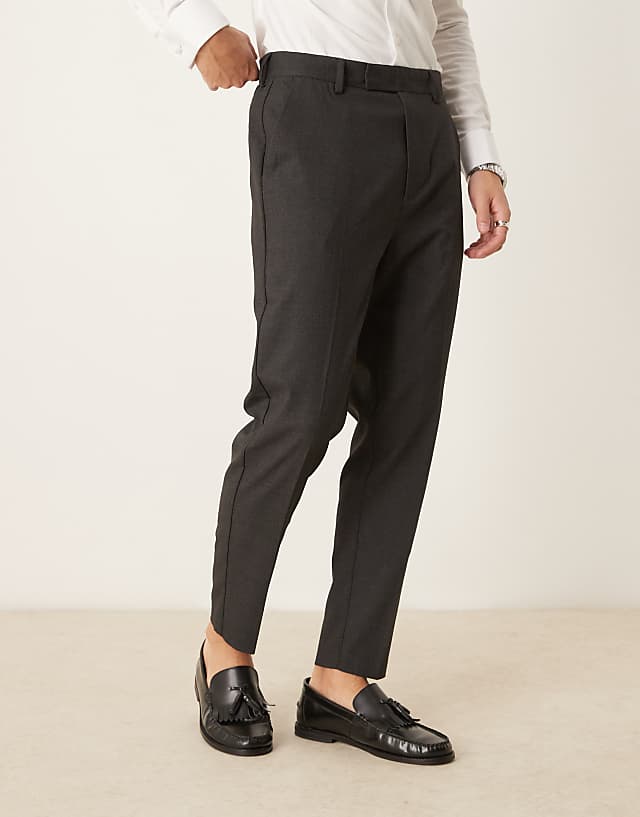 asos ASOS DESIGN smart tapered fit trousers in charcoal