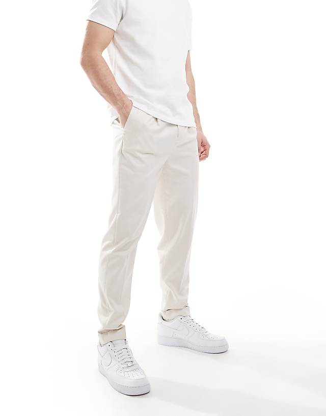 Asos ASOS DESIGN Smart Tapered Fit Trousers In Ecru Microtexture