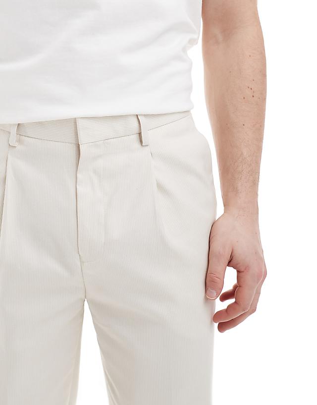 Asos ASOS DESIGN Smart Tapered Fit Trousers In Ecru Microtexture