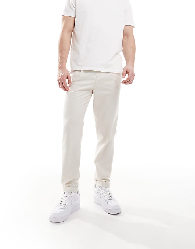 asos ASOS DESIGN smart tapered fit trousers in ecru microtexture