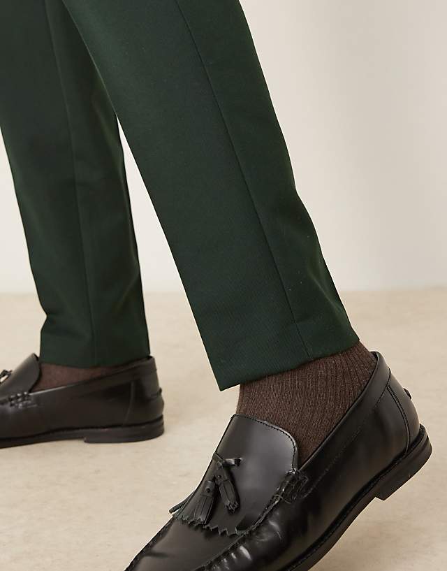 Asos ASOS DESIGN Smart Tapered Fit Trousers In Forest Green