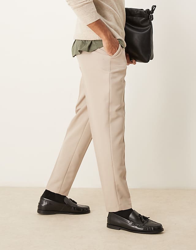 Asos ASOS DESIGN Smart Tapered Fit Trousers In Stone
