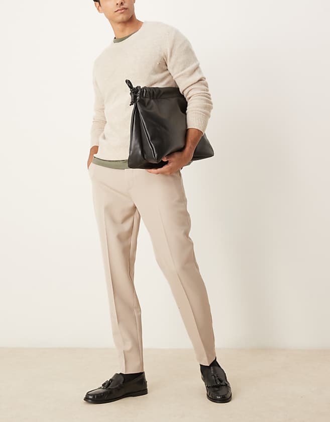 asos ASOS DESIGN smart tapered fit trousers in stone
