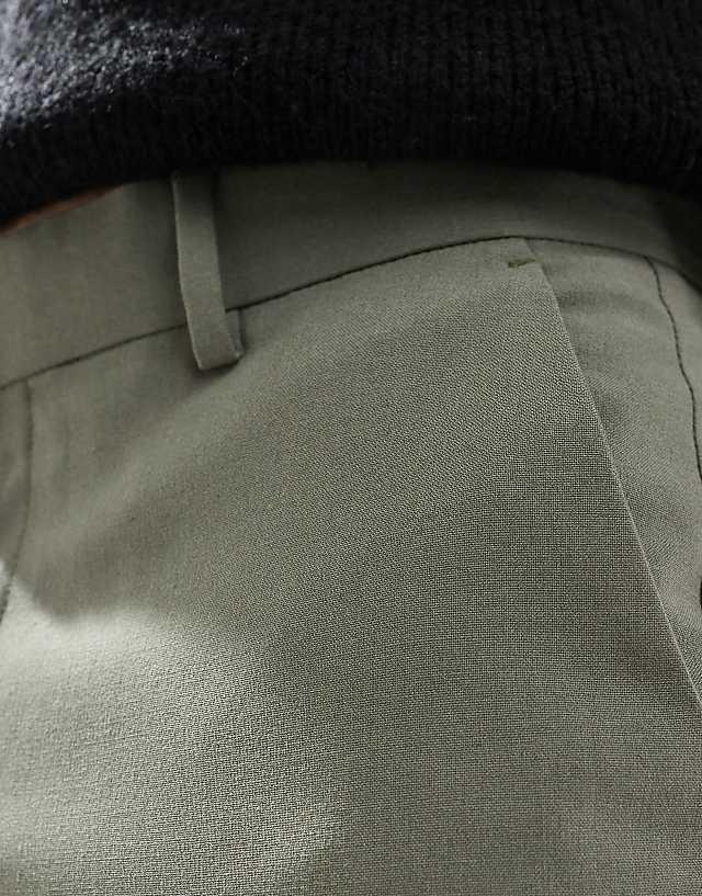 Asos ASOS DESIGN Smart Tapered Fit Trousers With Cargo Pockets In Muted Green