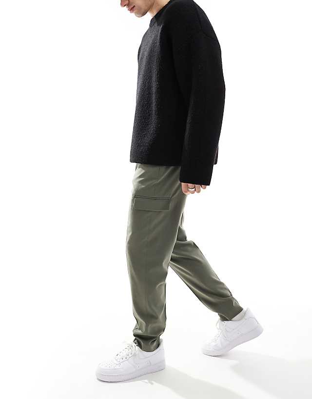 Asos ASOS DESIGN Smart Tapered Fit Trousers With Cargo Pockets In Muted Green