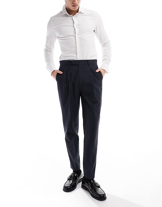 asos ASOS DESIGN smart tapered fit trousers with front pleat in charcoal