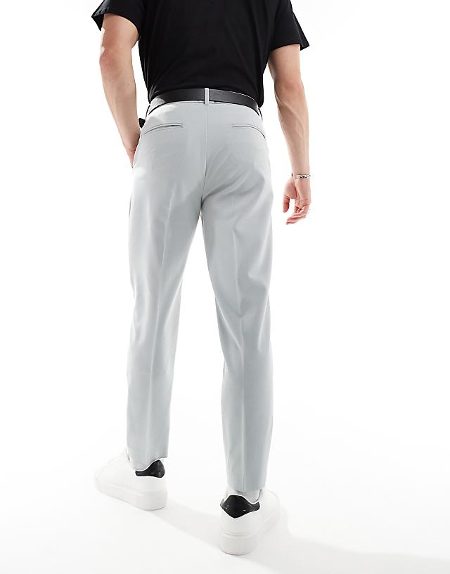 Asos ASOS DESIGN Smart Tapered Fit Trousers With Turnups In Light Grey