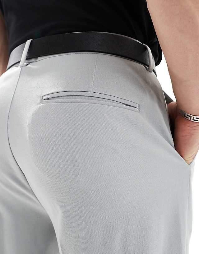Asos ASOS DESIGN Smart Tapered Fit Trousers With Turnups In Light Grey