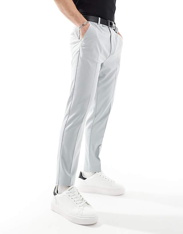 Asos ASOS DESIGN Smart Tapered Fit Trousers With Turnups In Light Grey