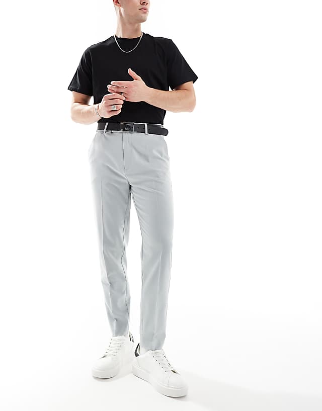 asos ASOS DESIGN smart tapered fit trousers with turnups in light grey