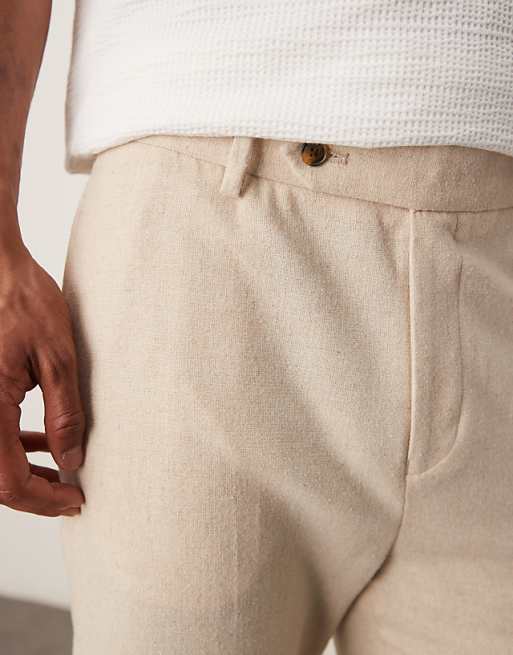 Asos ASOS DESIGN Smart Tapered Fit Trousers With Wool In Light Stone