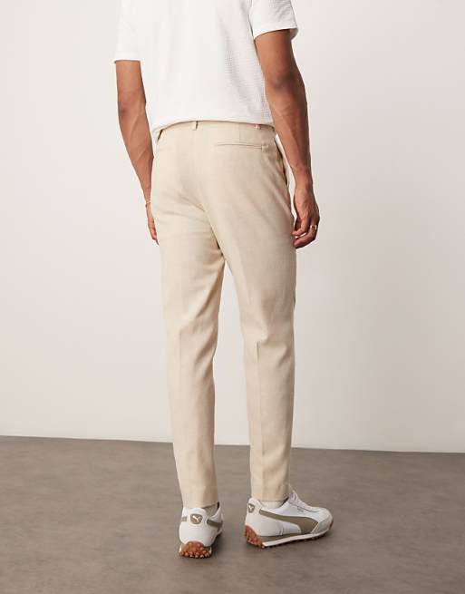 Asos ASOS DESIGN Smart Tapered Fit Trousers With Wool In Light Stone