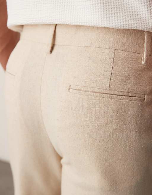 Asos ASOS DESIGN Smart Tapered Fit Trousers With Wool In Light Stone