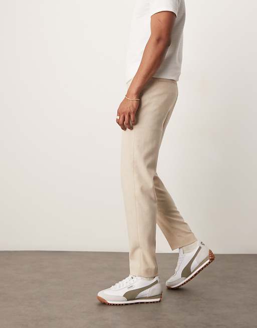 asos ASOS DESIGN smart tapered fit trousers with wool in light stone