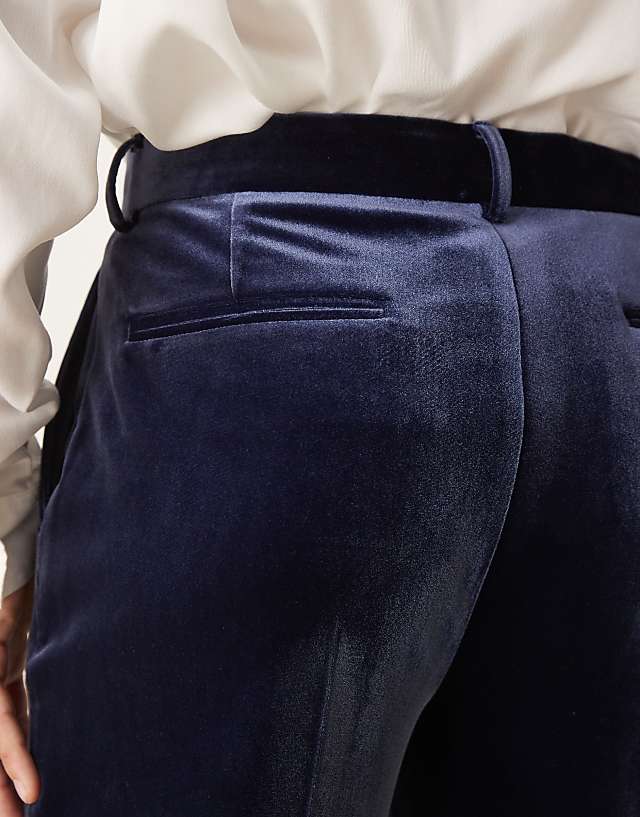 Asos ASOS DESIGN Smart Tapered Fit Velvet Trousers In Navy