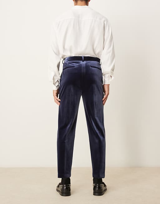 Asos ASOS DESIGN Smart Tapered Fit Velvet Trousers In Navy