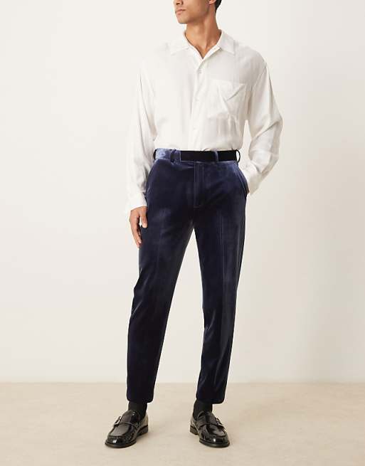 Asos ASOS DESIGN Smart Tapered Fit Velvet Trousers In Navy