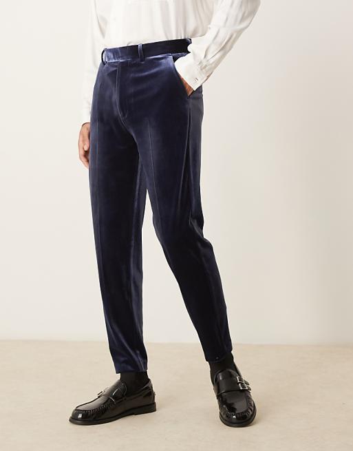 asos ASOS DESIGN smart tapered fit velvet trousers in navy