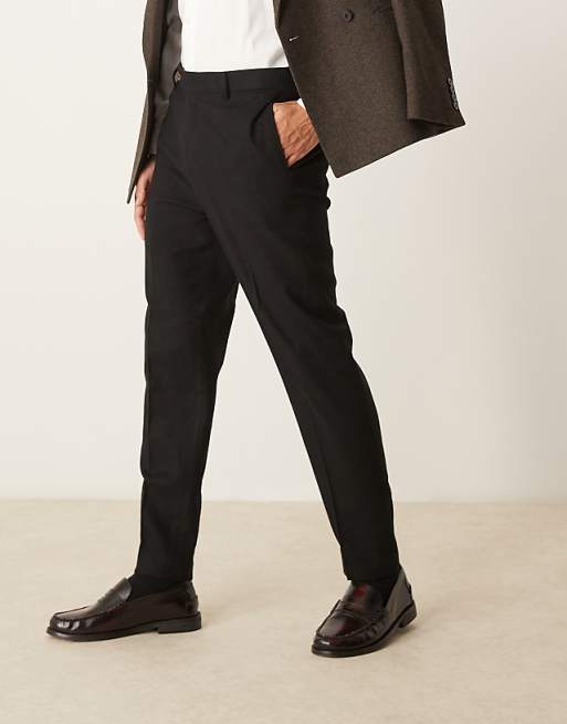 asos ASOS DESIGN smart tapered fit wool mix trousers in black