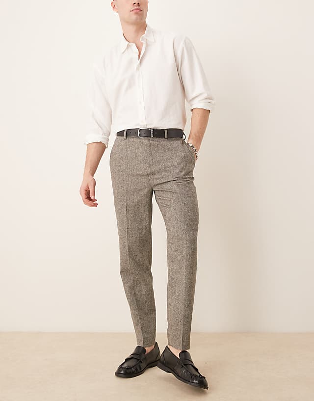 asos ASOS DESIGN smart tapered fit wool mix trousers in charcoal