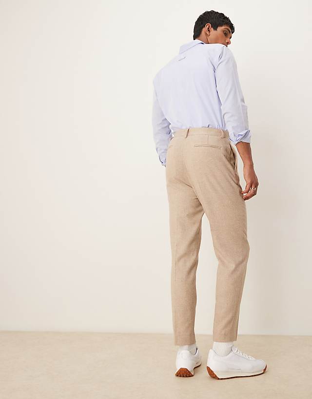 Asos ASOS DESIGN Smart Tapered Fit Wool Mix Trousers In Stone