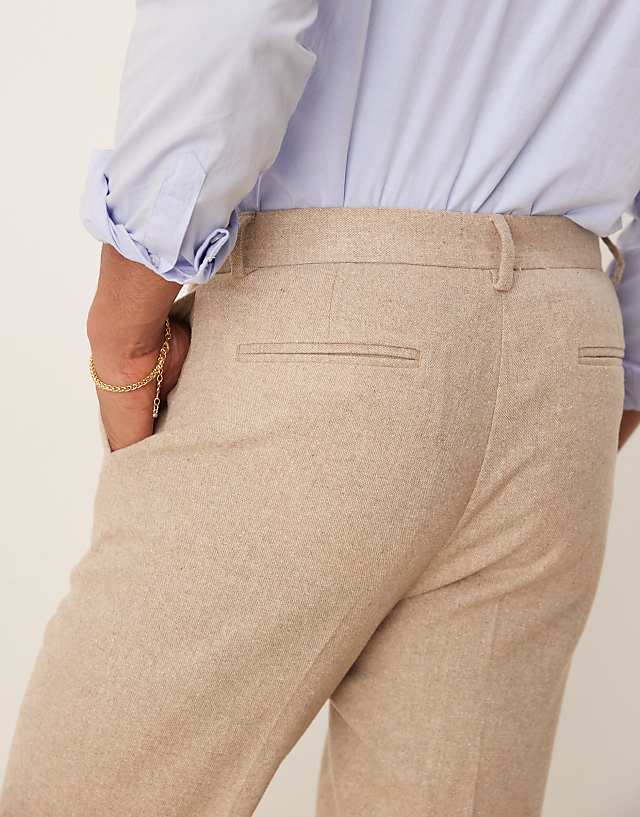 Asos ASOS DESIGN Smart Tapered Fit Wool Mix Trousers In Stone