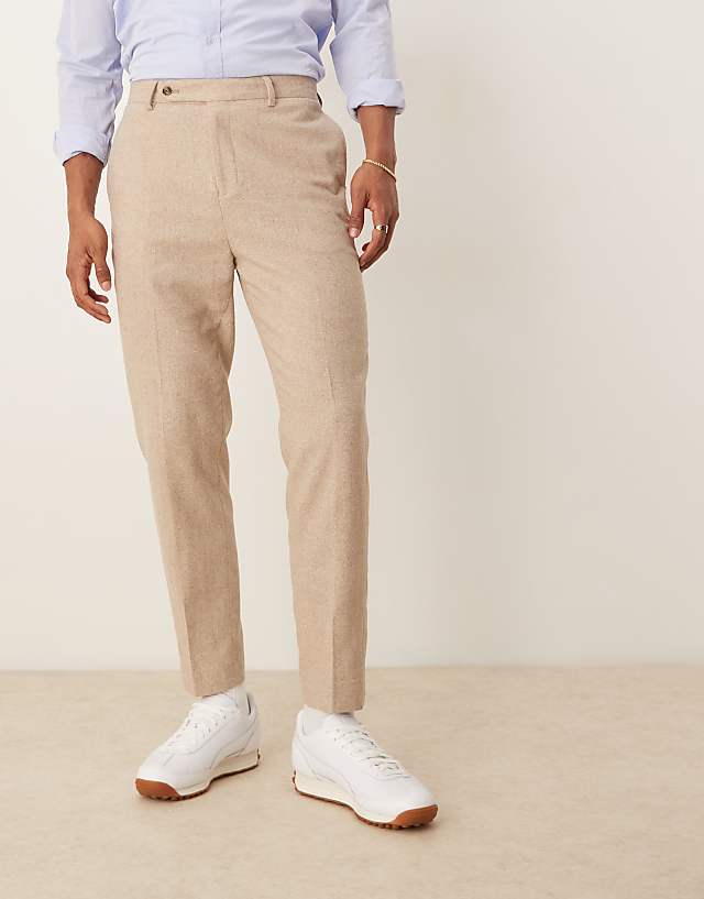 asos ASOS DESIGN smart tapered fit wool mix trousers in stone